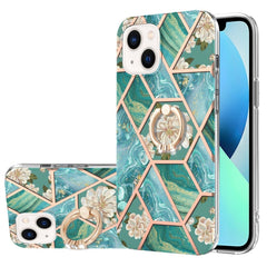 Electroplating Splicing Marble Flower Pattern TPU Shockproof Case with Rhinestone Ring Holder, For iPhone 14, For iPhone 14 Plus, For iPhone 14 Pro, For iPhone 14 Pro Max