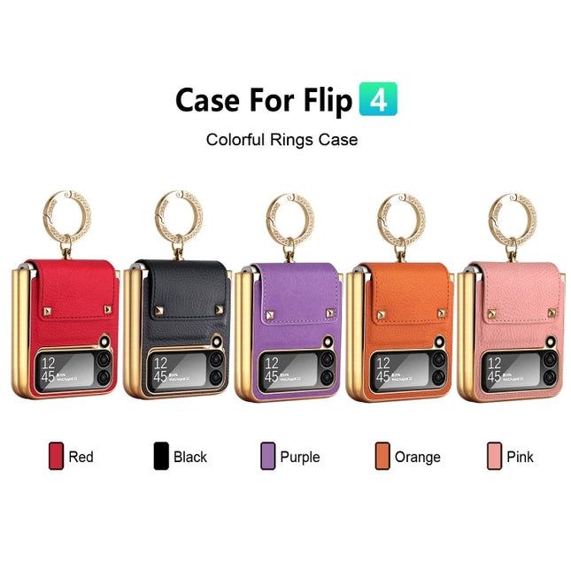 Colorful Leather + PC Phone Case with Ring, For Samsung Galaxy Z Flip4 5G, For Samsung Galaxy Z Flip3 5G