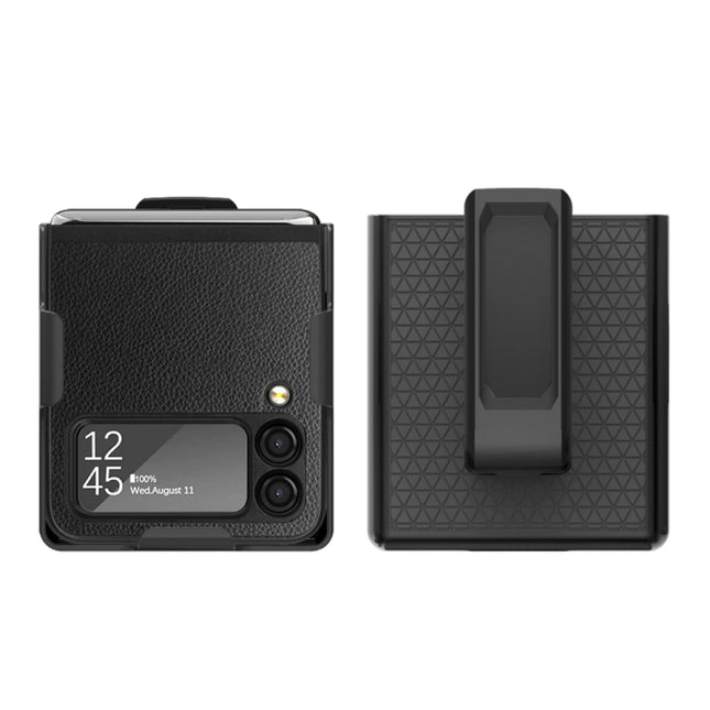 Litchi Texture PC Phone Case with Back Clip, For Samsung Galaxy Z Flip4 5G
