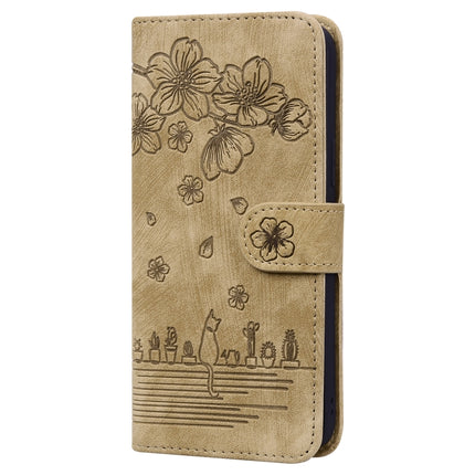 Cartoon Sakura Cat Embossed Leather Phone Case, For Xiaomi Poco F4 GT, For Xiaomi Poco M3 / Redmi 9T Global, For Xiaomi Poco X3 / X3 NFC, For Xiaomi Redmi K40 / K40 Pro