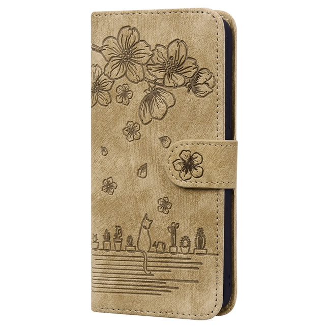 Cartoon Sakura Cat Embossed Leather Phone Case, For Xiaomi Poco F4 GT, For Xiaomi Poco M3 / Redmi 9T Global, For Xiaomi Poco X3 / X3 NFC, For Xiaomi Redmi K40 / K40 Pro