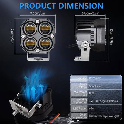 Car 3 inch Continuous Two-color Spotlight 20W / 2000LM / DC9-30V, Two-color Spotlight