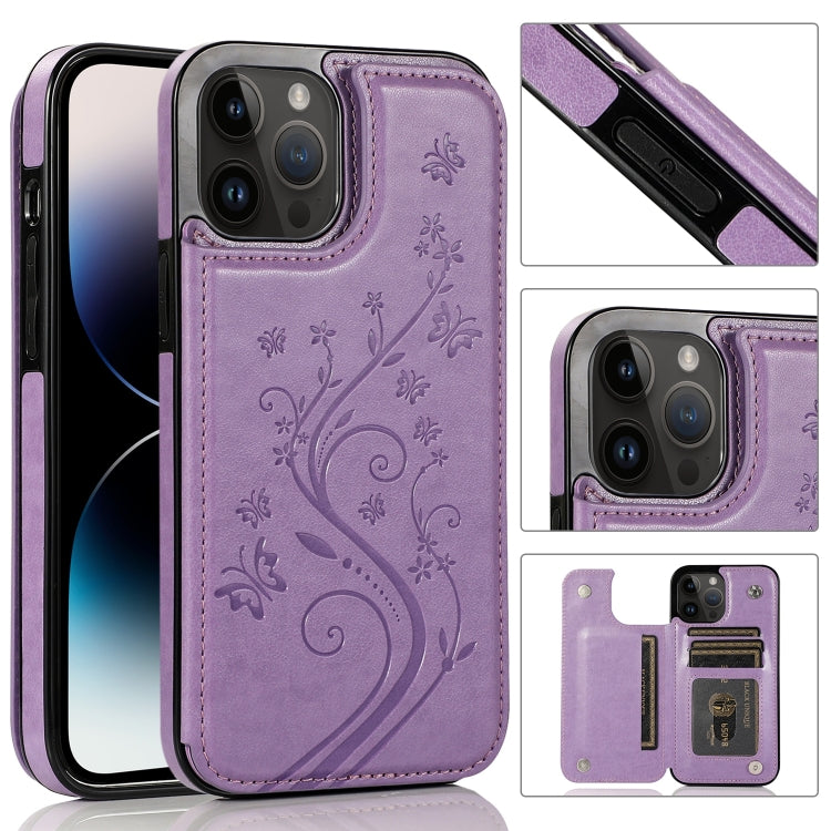 Butterflies Flowers Double Buckle Case, For iPhone 14 Pro Max, For iPhone 14 Pro