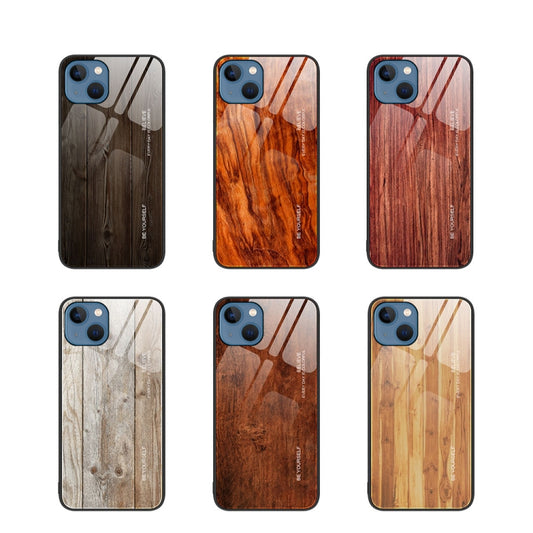 Wood Grain Glass Protective Case, For iPhone 14 Plus, For iPhone 14 Pro, For iPhone 14