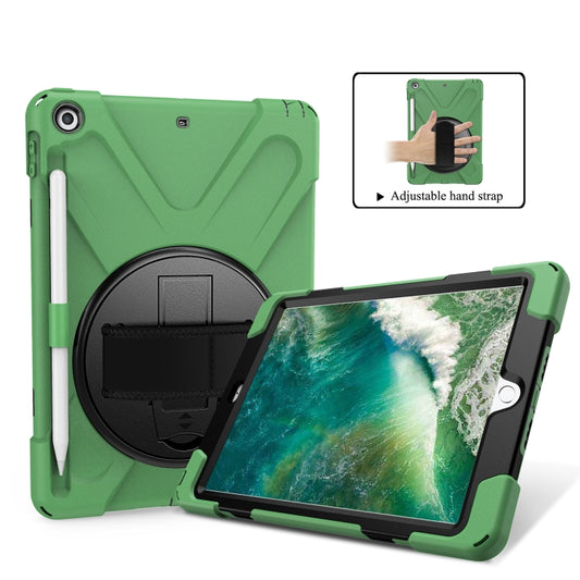 Para iPad 9.7 (2018) y (2017) Funda protectora de silicona con rotación de 360 ​​grados con soporte, correa de mano, correa larga y ranura para lápiz, para iPad 9.7 (2018) y (2017)