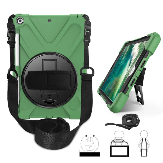 Para iPad 9.7 (2018) y (2017) Funda protectora de silicona con rotación de 360 ​​grados con soporte, correa de mano, correa larga y ranura para lápiz, para iPad 9.7 (2018) y (2017)