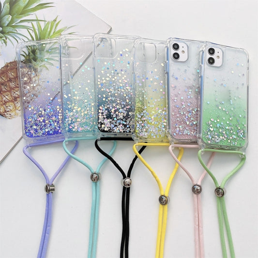 Lanyard Gradient Glitter Epoxy Case, For iPhone 14, For iPhone 14 Plus, For iPhone 14 Pro, For iPhone 14 Pro Max