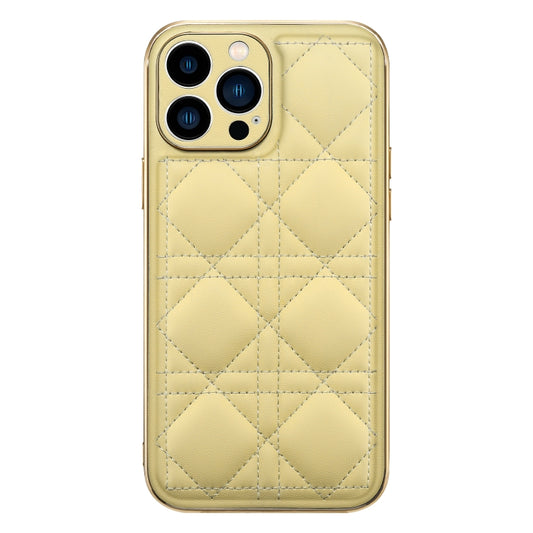 D03 Grid PU Leather Electroplated Phone Case, For iPhone 13, For iPhone 13 Pro, For iPhone 13 Pro Max