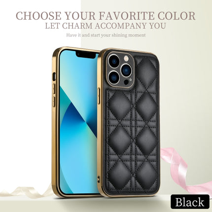 D03 Grid PU Leather Electroplated Phone Case, For iPhone 13, For iPhone 13 Pro, For iPhone 13 Pro Max