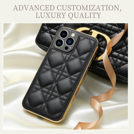 D03 Grid PU Leather Electroplated Phone Case, For iPhone 13, For iPhone 13 Pro, For iPhone 13 Pro Max