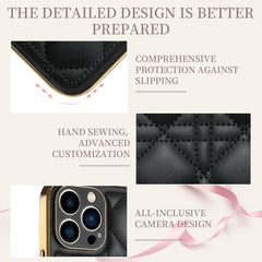 D03 Grid PU Leather Electroplated Phone Case, For iPhone 13, For iPhone 13 Pro, For iPhone 13 Pro Max