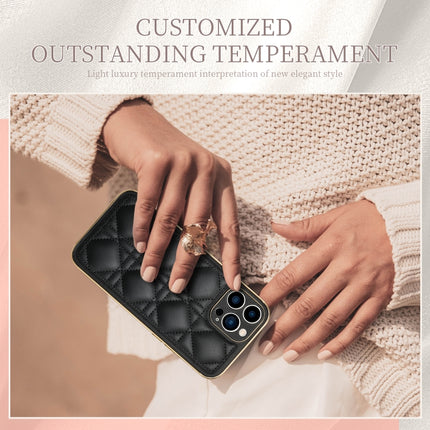 D03 Grid PU Leather Electroplated Phone Case, For iPhone 13, For iPhone 13 Pro, For iPhone 13 Pro Max