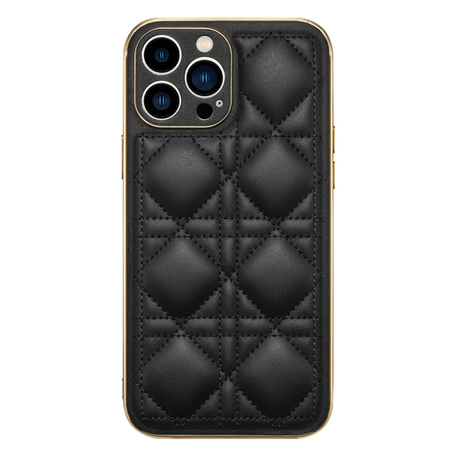 D03 Grid PU Leather Electroplated Phone Case, For iPhone 13, For iPhone 13 Pro, For iPhone 13 Pro Max