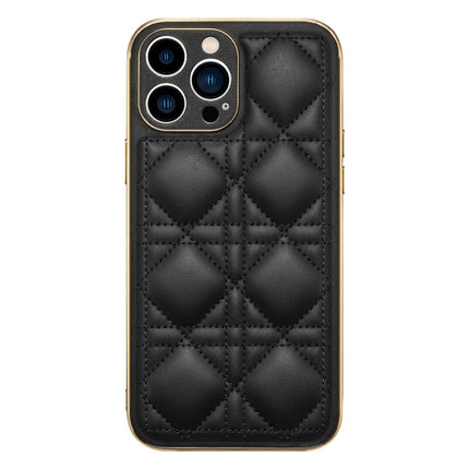 D03 Grid PU Leather Electroplated Phone Case, For iPhone 13, For iPhone 13 Pro, For iPhone 13 Pro Max