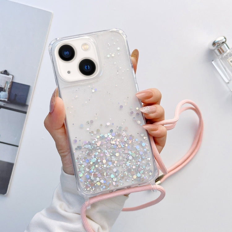 Lanyard Glitter Epoxy Clear Phone Case, For iPhone 14, For iPhone 14 Plus, For iPhone 14 Pro