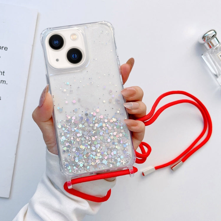 Lanyard Glitter Epoxy Clear Phone Case, For iPhone 14, For iPhone 14 Plus, For iPhone 14 Pro
