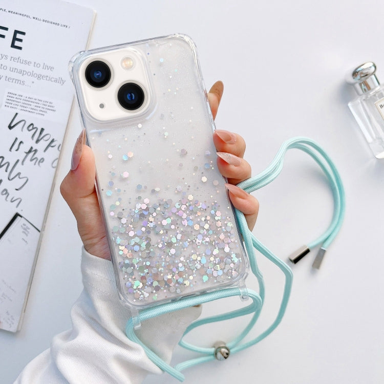 Lanyard Glitter Epoxy Clear Phone Case, For iPhone 14, For iPhone 14 Plus, For iPhone 14 Pro