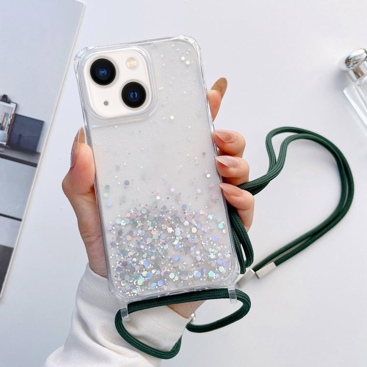 Lanyard Glitter Epoxy Clear Phone Case, For iPhone 14, For iPhone 14 Plus, For iPhone 14 Pro