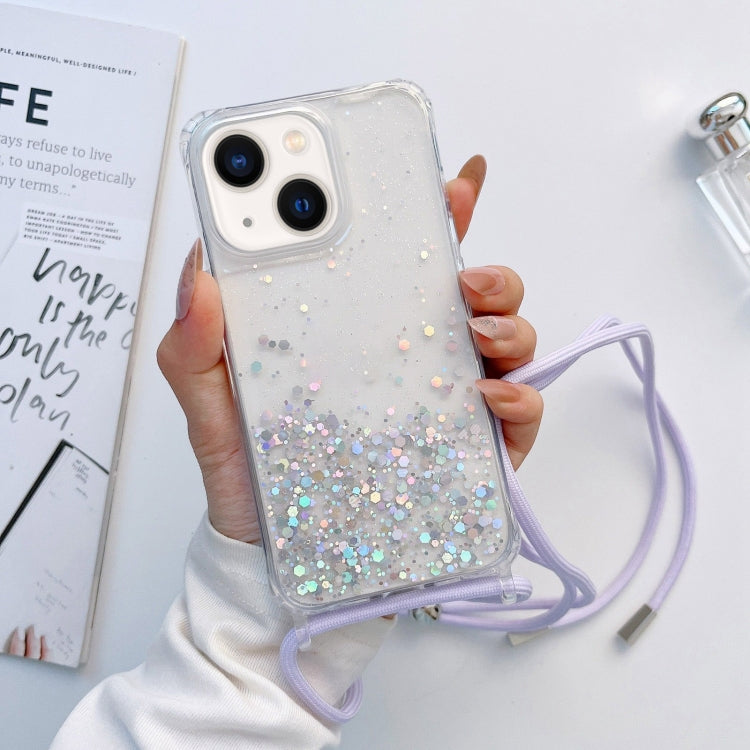 Lanyard Glitter Epoxy Clear Phone Case, For iPhone 14, For iPhone 14 Plus, For iPhone 14 Pro