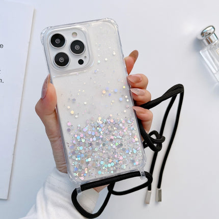 Lanyard Glitter Epoxy Clear Phone Case, For iPhone 14, For iPhone 14 Plus, For iPhone 14 Pro