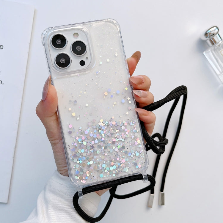 Lanyard Glitter Epoxy Clear Phone Case, For iPhone 14, For iPhone 14 Plus, For iPhone 14 Pro