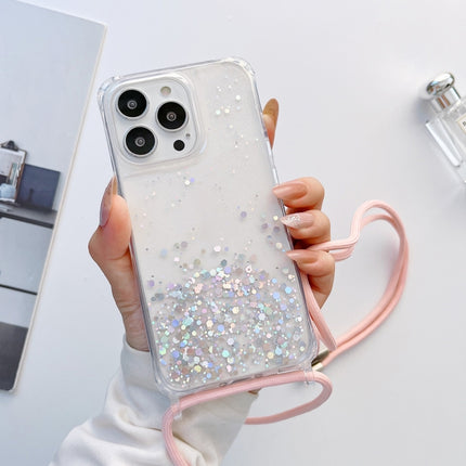 Lanyard Glitter Epoxy Clear Phone Case, For iPhone 14, For iPhone 14 Plus, For iPhone 14 Pro