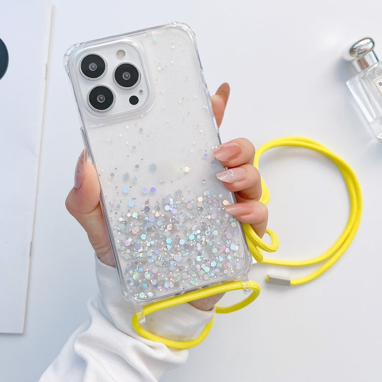 Lanyard Glitter Epoxy Clear Phone Case, For iPhone 14, For iPhone 14 Plus, For iPhone 14 Pro