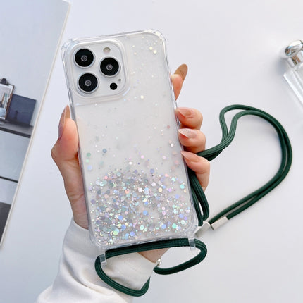 Lanyard Glitter Epoxy Clear Phone Case, For iPhone 14, For iPhone 14 Plus, For iPhone 14 Pro