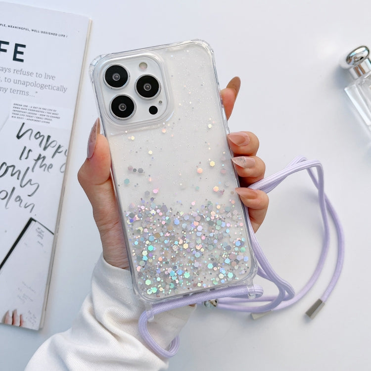 Lanyard Glitter Epoxy Clear Phone Case, For iPhone 13 Pro, For iPhone 13 Pro Max, For iPhone 12 mini
