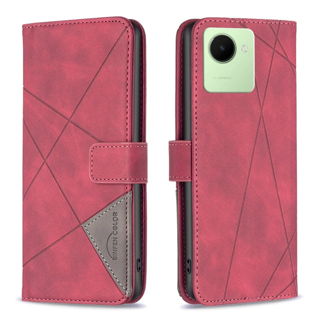 Magnetic Buckle Rhombus Texture Leather Phone Case, For Realme C30
