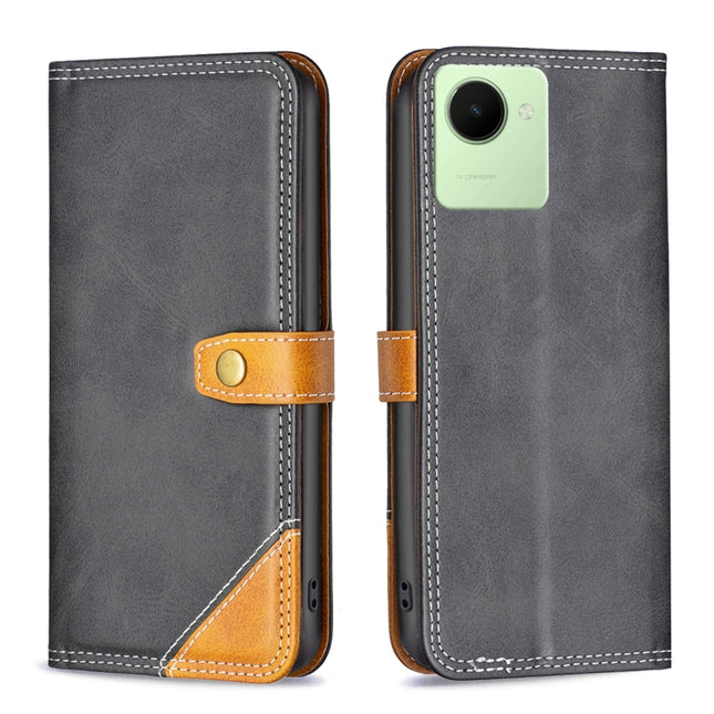 Color Matching Double Sewing Thread Leather Phone Case, For Realme C30