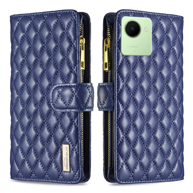Diamond Lattice Zipper Wallet Leather Flip Phone Case, For Realme C30