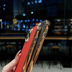 Genuine Leather Luolai Series Nano Electroplating Phone Case, For iPhone 14, For iPhone 14 Plus, For iPhone 14 Pro, For iPhone 14 Pro Max, For iPhone 13, For iPhone 13 Pro, For iPhone 13 Pro Max