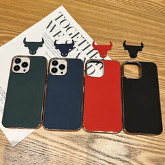 Genuine Leather Luolai Series Nano Electroplating Phone Case, For iPhone 14, For iPhone 14 Plus, For iPhone 14 Pro, For iPhone 14 Pro Max, For iPhone 13, For iPhone 13 Pro, For iPhone 13 Pro Max