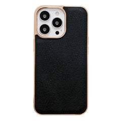 Genuine Leather Luolai Series Nano Electroplating Phone Case, For iPhone 14, For iPhone 14 Plus, For iPhone 14 Pro, For iPhone 14 Pro Max, For iPhone 13, For iPhone 13 Pro, For iPhone 13 Pro Max