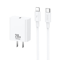 REMAX RP-U5 Extreme 2 Series 20W PD Charger + 1m USB-C / Type-C to 8 Pin Fast Charge Data Cable Set, CN Plug, EU Plug, US Plug