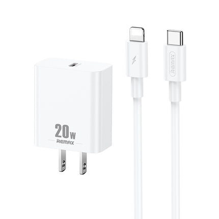 REMAX RP-U5 Extreme 2 Series 20W PD Charger + 1m USB-C / Type-C to 8 Pin Fast Charge Data Cable Set, CN Plug, EU Plug, US Plug