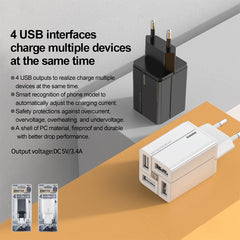 REMAX RP-U43 3.4A 4 USB Port Fast Charger, EU Plug, UK Plug