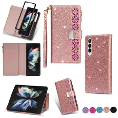 Multi-card Slots Laser Carving Glitter Zipper Leather Case, For iPhone 14, For iPhone 14 Max, For iPhone 14 Pro, For iPhone 14 Pro Max, For Samsung Galaxy Z Fold 4