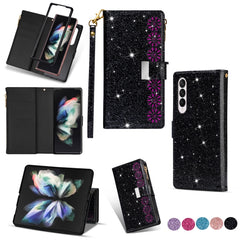 Multi-card Slots Laser Carving Glitter Zipper Leather Case, For iPhone 14, For iPhone 14 Max, For iPhone 14 Pro, For iPhone 14 Pro Max, For Samsung Galaxy Z Fold 4