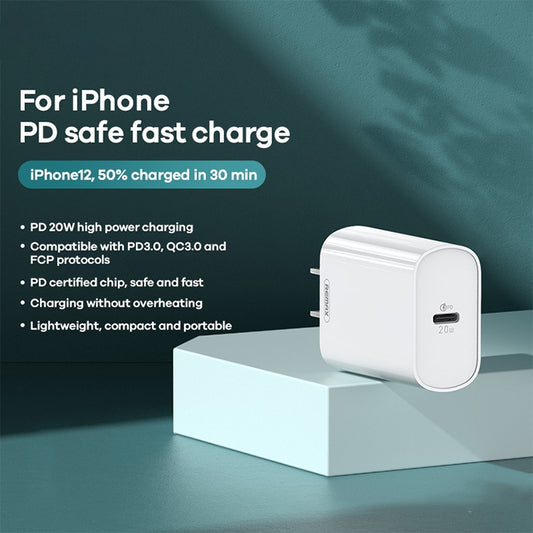 REMAX RP-U70 Jane Series 20W USB-C/Type-C PD Fast Charger, CN Plug, EU Plug, UK Plug, US Plug