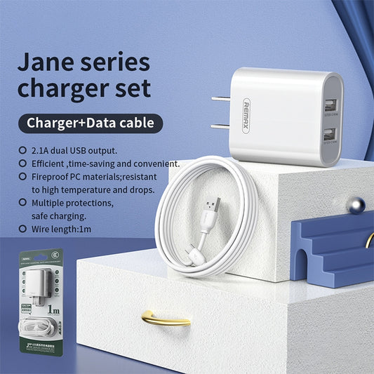 REMAX RP-U35 Jane Series 2.1A Dual USB Port Fast Charger Set, 8 Pin, Micro USB, USB-C/Type-C