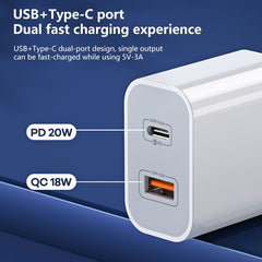 REMAX RP-U68 20W USB+USB-C/Type-C Dual Interface Fast Charger Set, CN Plug, EU Plug, UK Plug, US Plug