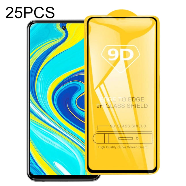 25 PCS 9D Full Glue Full Screen Tempered Glass Film, For Xiaomi Redmi Note 9 (25 PCS)
