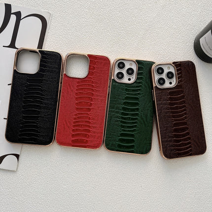 Genuine Leather Pinshang Series Nano Electroplating Phone Case, For iPhone 14, For iPhone 14 Plus, For iPhone 14 Pro, For iPhone 14 Pro Max, For iPhone 13, For iPhone 13 Pro