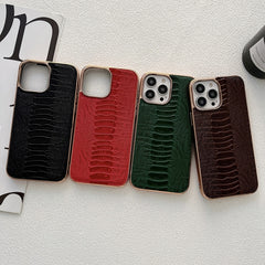 Genuine Leather Pinshang Series Nano Electroplating Phone Case, For iPhone 14, For iPhone 14 Plus, For iPhone 14 Pro, For iPhone 14 Pro Max, For iPhone 13, For iPhone 13 Pro, For iPhone 13 Pro Max