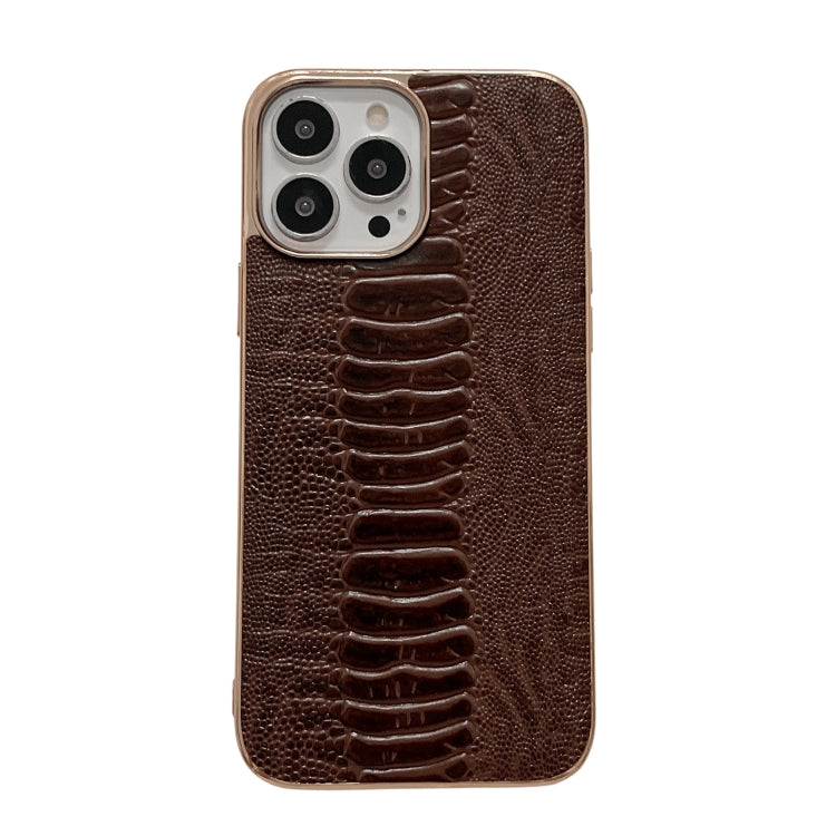 Genuine Leather Pinshang Series Nano Electroplating Phone Case, For iPhone 14, For iPhone 14 Plus, For iPhone 14 Pro, For iPhone 14 Pro Max, For iPhone 13, For iPhone 13 Pro
