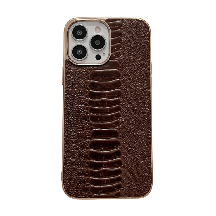 Genuine Leather Pinshang Series Nano Electroplating Phone Case, For iPhone 13 Pro Max