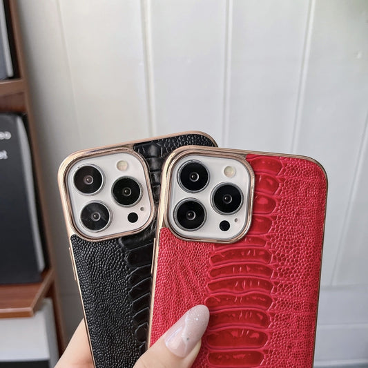 Genuine Leather Pinshang Series Nano Electroplating Phone Case, For iPhone 13 Pro Max