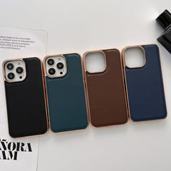 Genuine Leather Xiaoya Series Nano Electroplating Phone Case, For iPhone 14, For iPhone 14 Plus, For iPhone 14 Pro, For iPhone 14 Pro Max, For iPhone 13, For iPhone 13 Pro, For iPhone 13 Pro Max